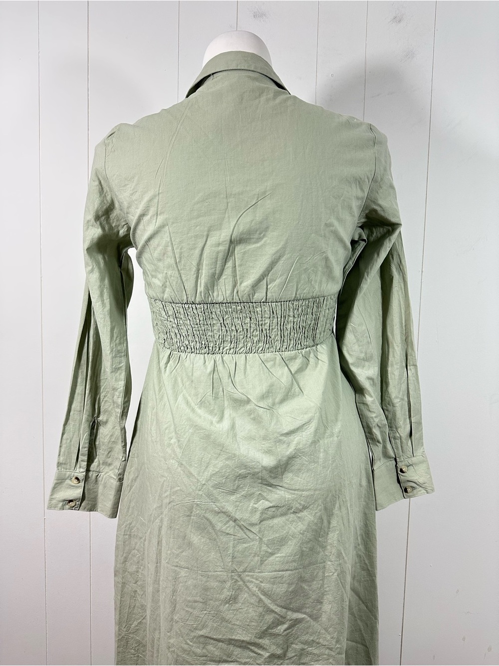 NEW Sim & Sam XL Dress 100% Cotton Midi Sage Green Long Sleeve Button Front - Picture 6 of 16